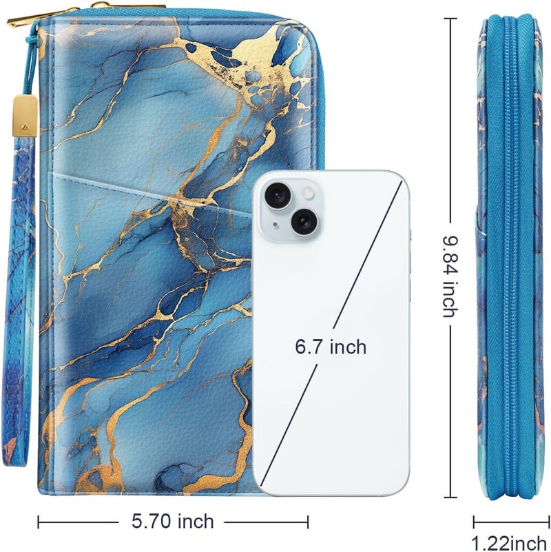 Simikol Family Passport Holder Wallet RFID Blocking Document Organizer PU Leather Mulit-purpose Travel Wallet Credit Cards Case for Women Men, Blue Marble - Image 5